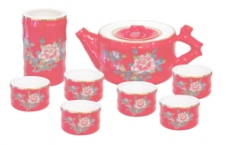 红牡丹牡丹图红釉茶具图片