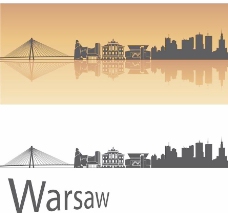 家居地板波兰华沙城市建筑剪影图片