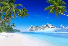 大自然大海沙滩椰树邮轮图片