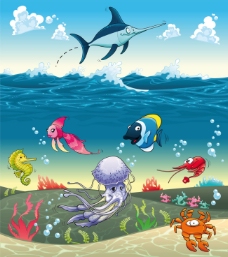 卡通海洋生物矢量素材下载