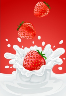 牛奶草莓矢量图下载
