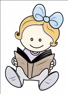 可爱小女孩可爱的小女孩看书矢量插图