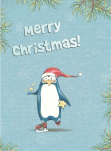 圣诞节插画矢量与企鹅和FIR框架