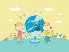孩子和地球仪