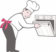 卡通厨师煮开面包烤箱