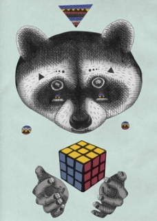 动物插图位图插画动物浣熊头生活元素免费素材