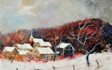油画 农场冬雪图片