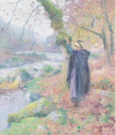河边妇女油画图片